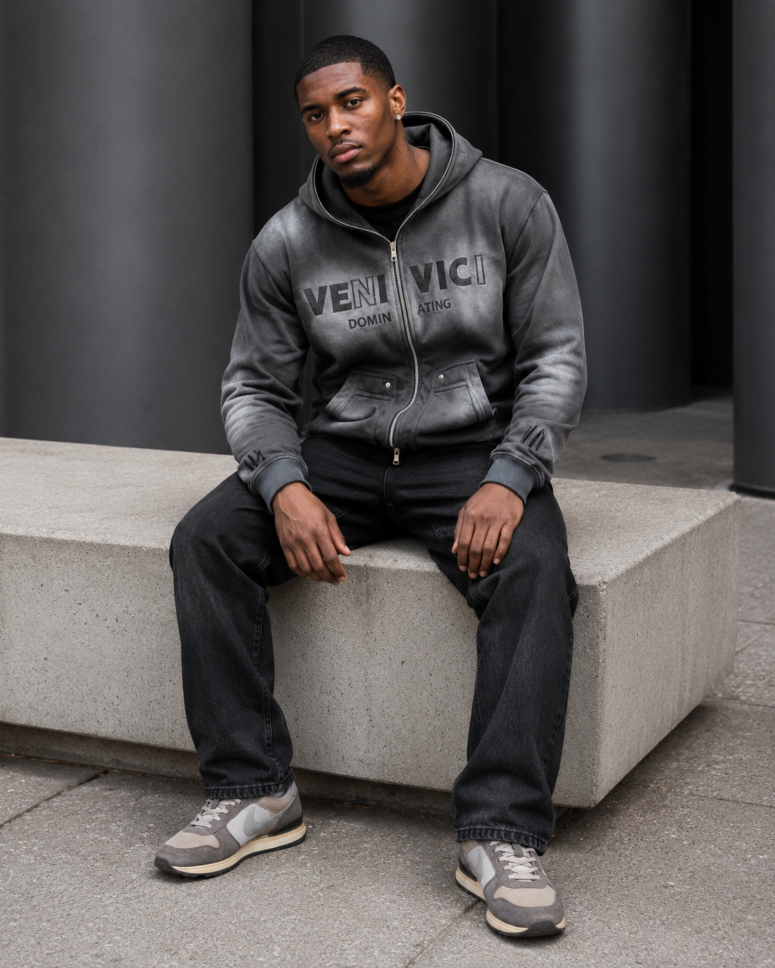 Grey Dominating Full Zip Hoodie