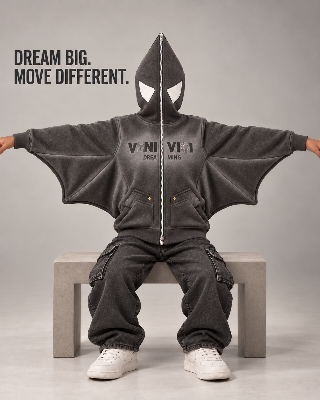 Veni Vici kids grey full-zip hoodie with bold eye detailing