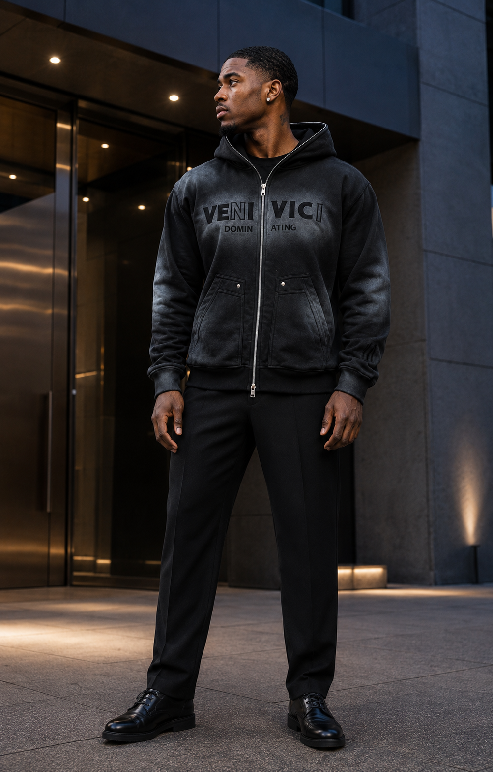 Black Dominating Full Zip Hoodie