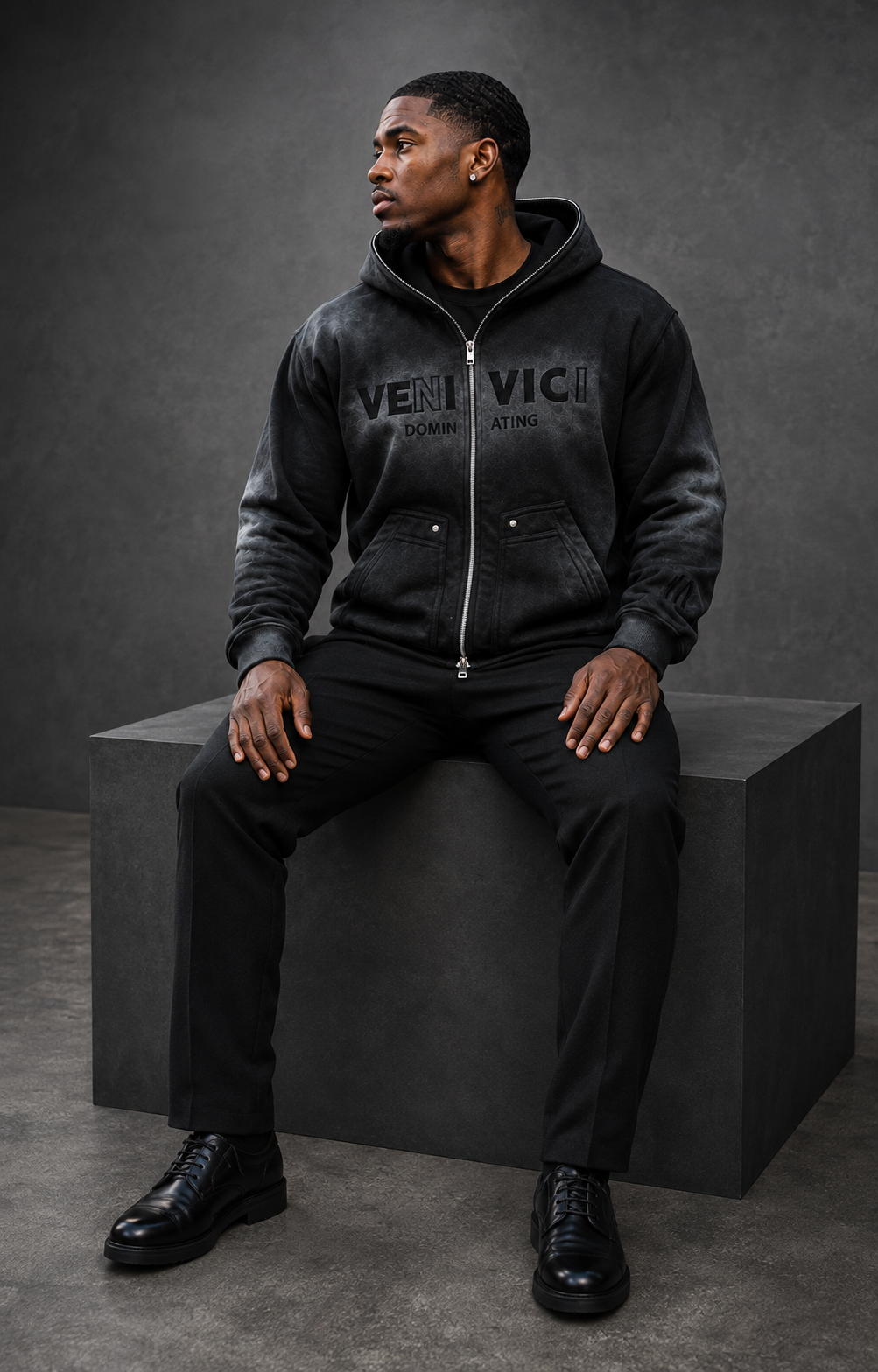 Black Dominating Full Zip Hoodie