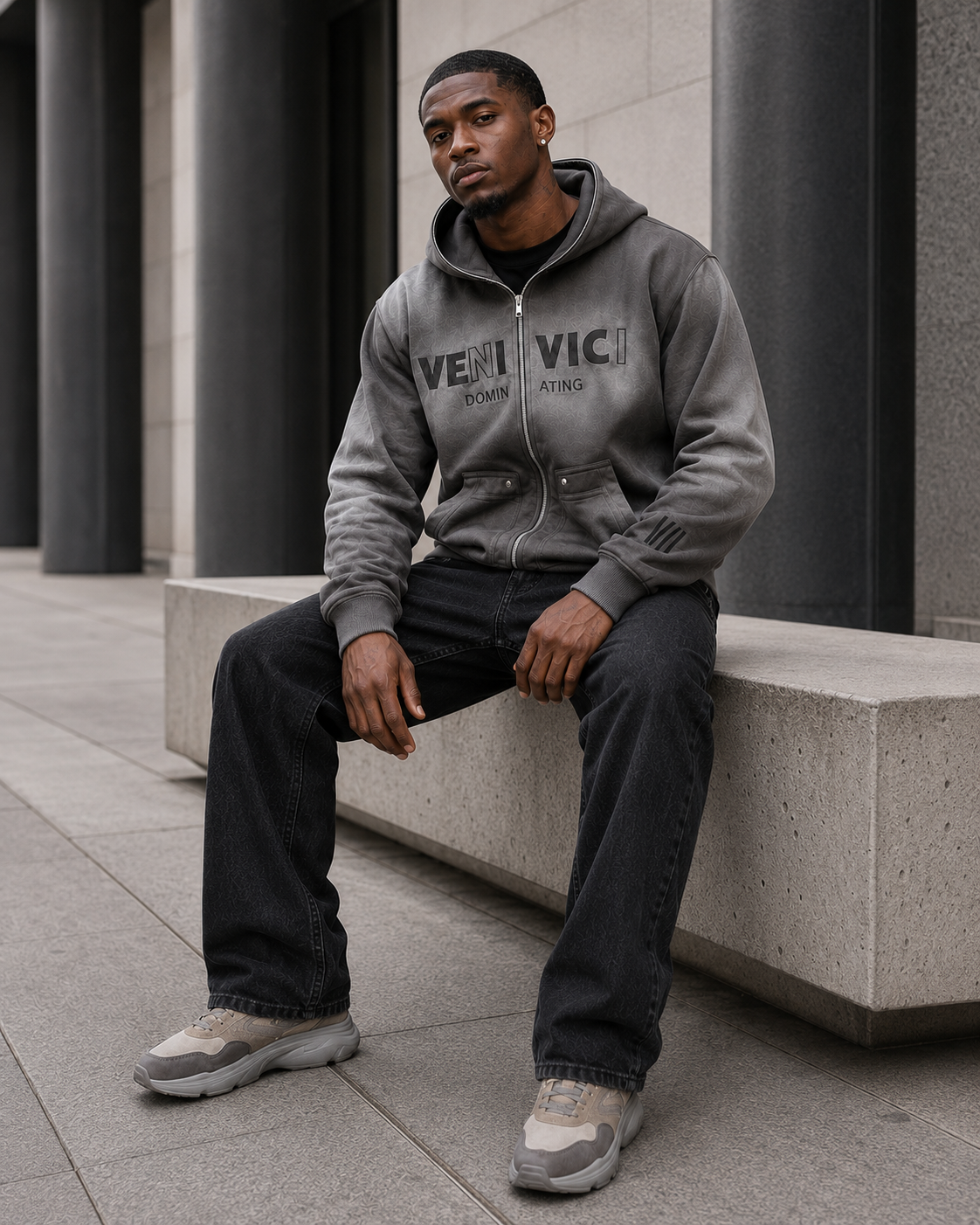 Grey Dominating Full Zip Hoodie