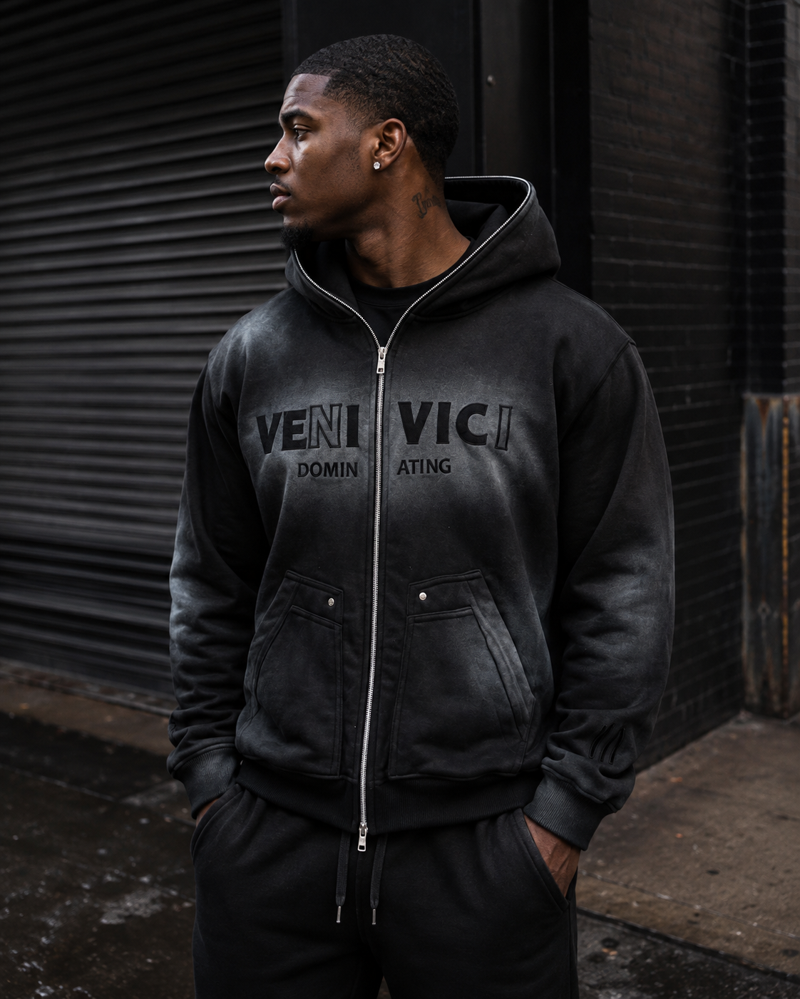 Black Dominating Full Zip Hoodie