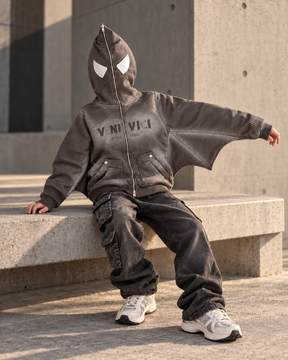 Veni Vici Grey Umbra cotton hoodie batwing-inspired design